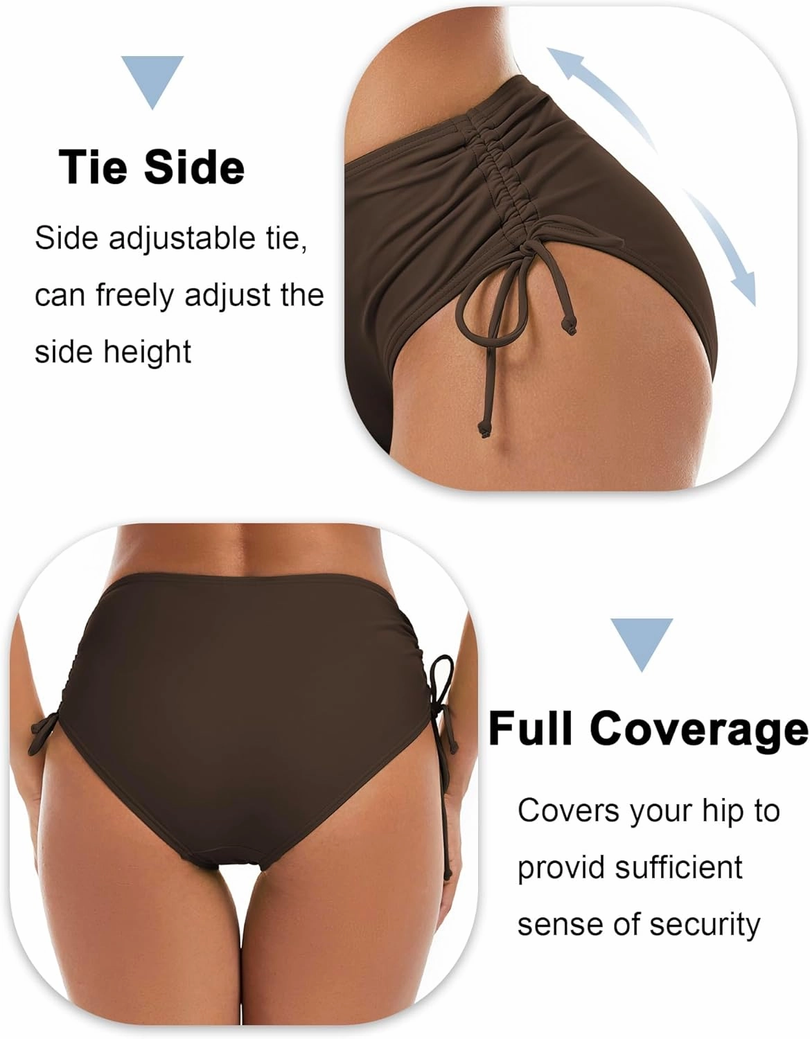 Bonneuitbebe Women's Bikini Bottoms Full Coverage Swim Bottoms Mid Waisted Swimsuit Bathing Suit Bottom