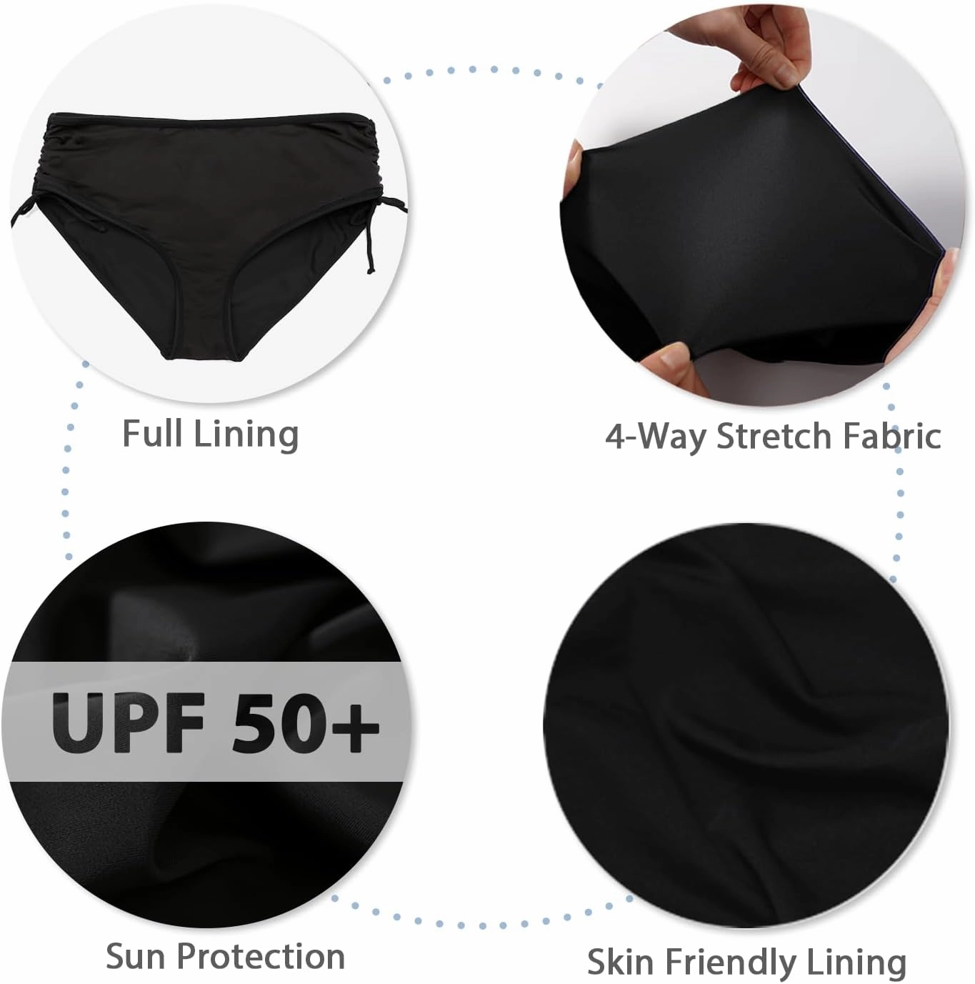 Bonneuitbebe Women's Bikini Bottoms Full Coverage Swim Bottoms Mid Waisted Swimsuit Bathing Suit Bottom