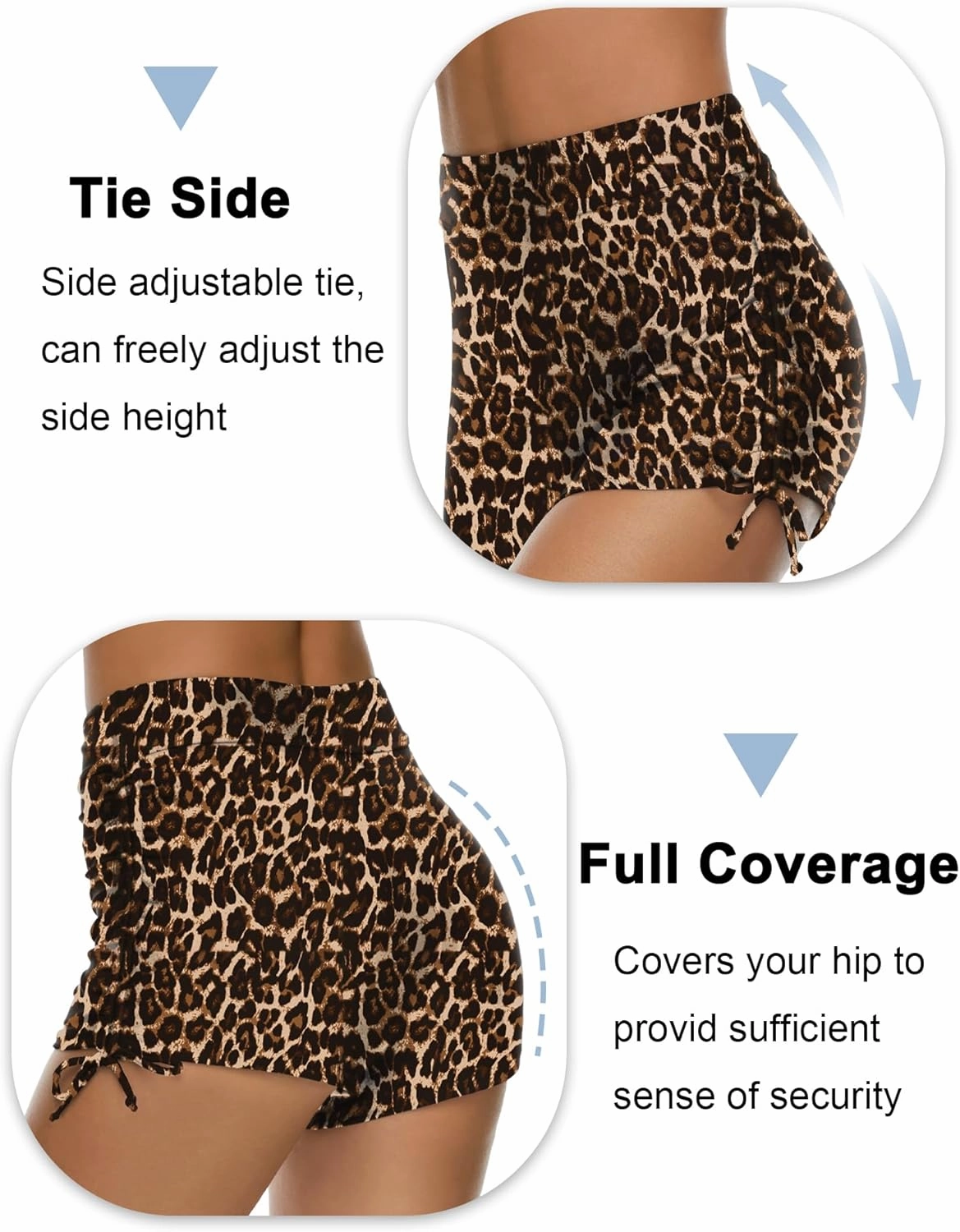 Bonneuitbebe Women's Swim Shorts High Waist Swimsuit Bottoms Adjustable Side Tie Bathing Suit Boyshorts Bikini Board Shorts