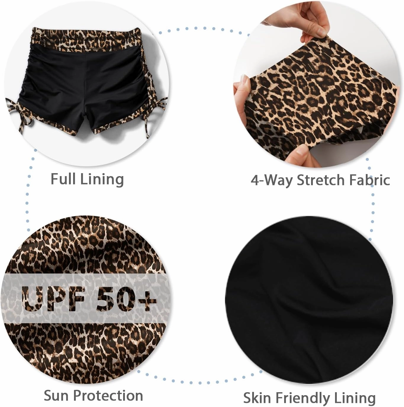 Bonneuitbebe Women's Swim Shorts High Waist Swimsuit Bottoms Adjustable Side Tie Bathing Suit Boyshorts Bikini Board Shorts
