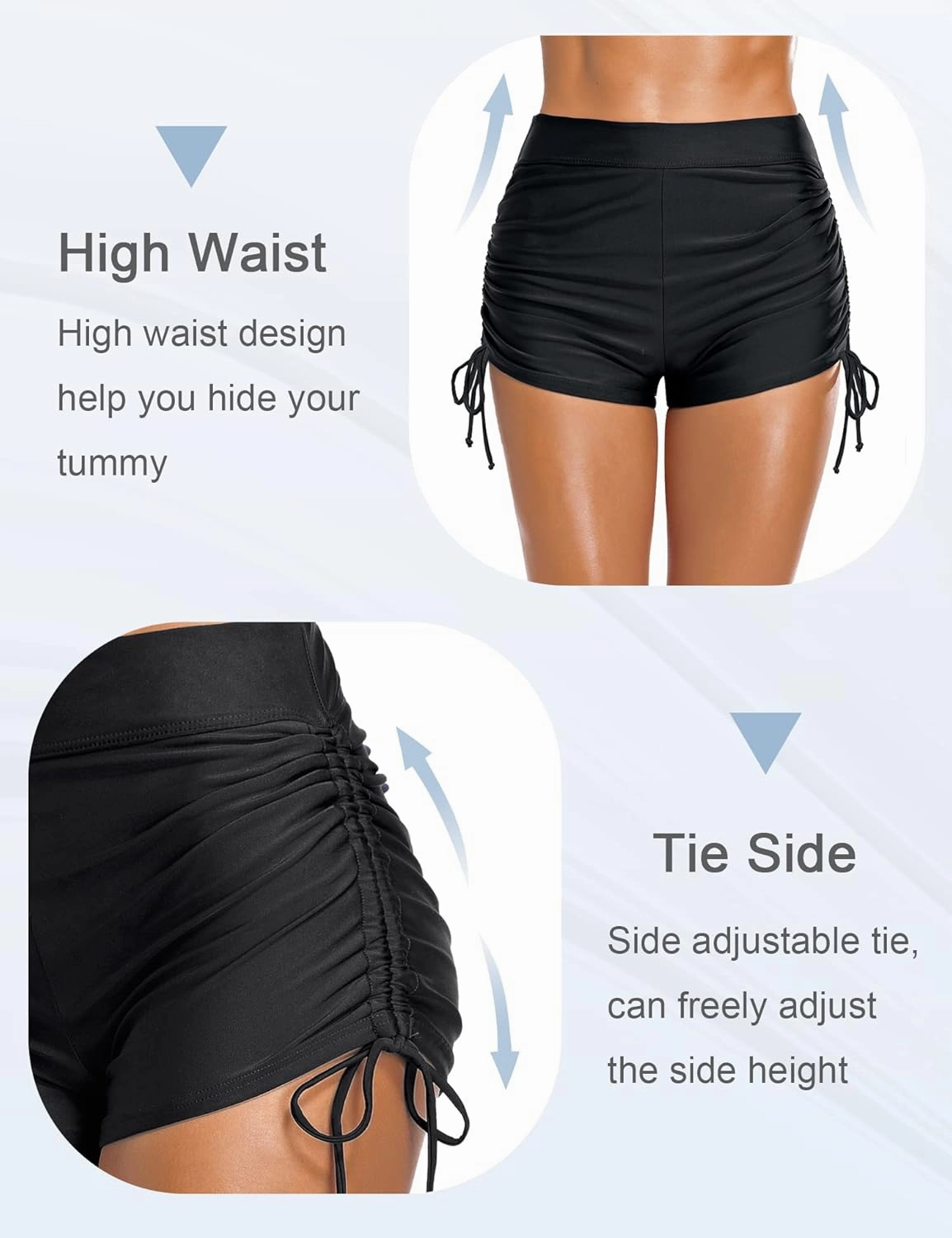 Bonneuitbebe Women's Swim Shorts High Waist Swimsuit Bottoms Adjustable Side Tie Bathing Suit Boyshorts Bikini Board Shorts