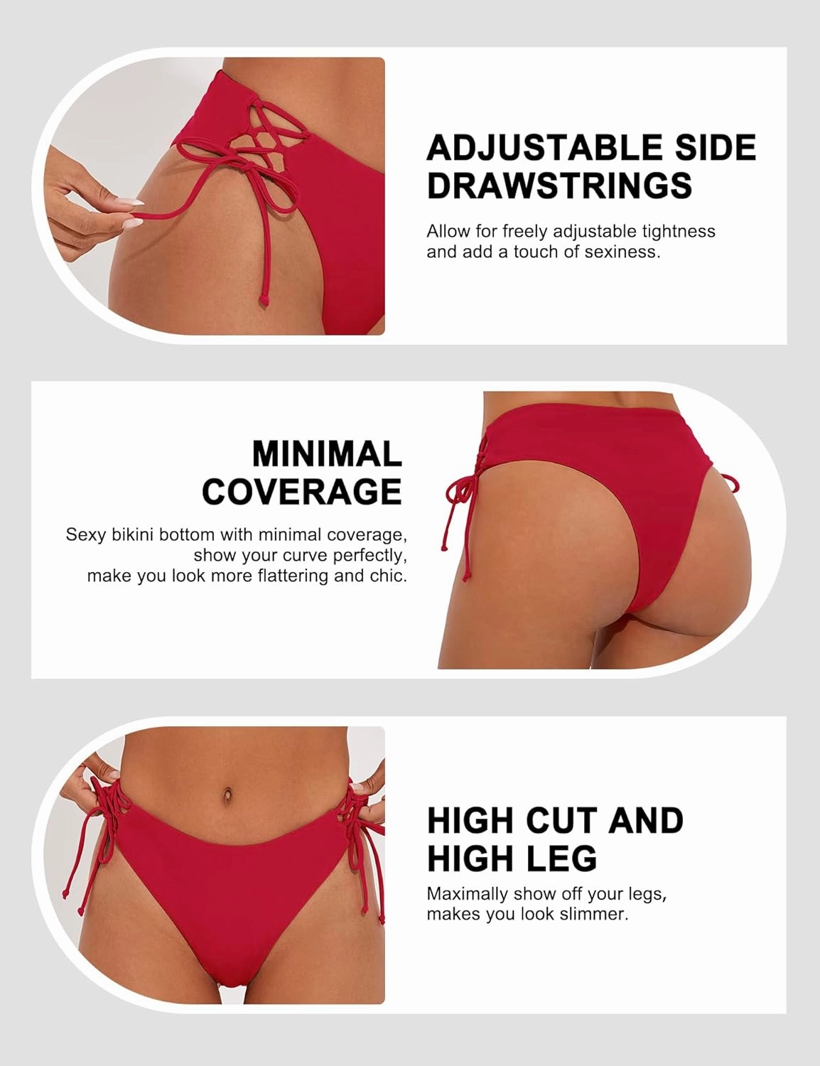 Bonneuitbebe Women's Tie Side Bikini Bottom Cheeky Brazilian Swimwear Bottom with Minimal Coverage