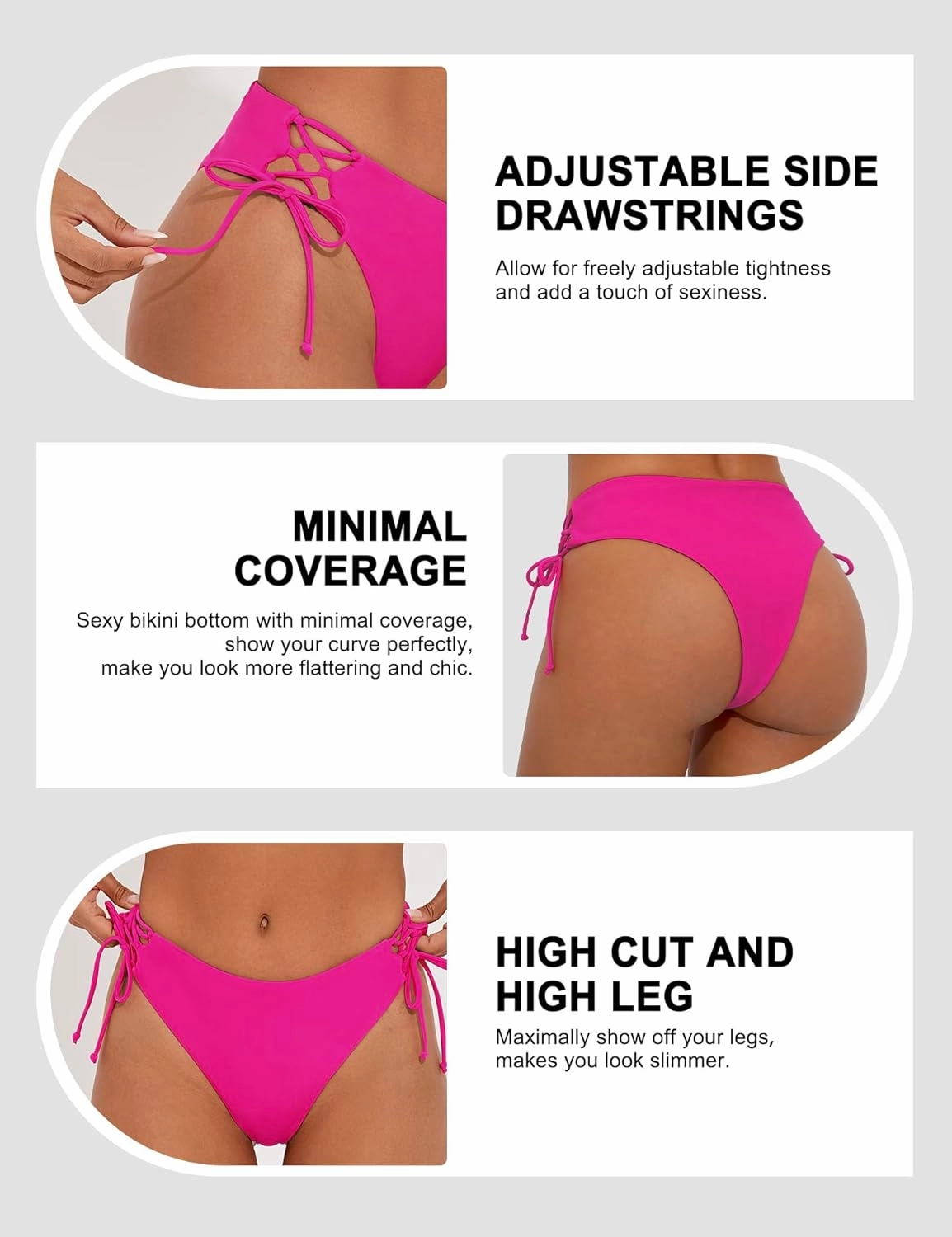 Bonneuitbebe Women's Tie Side Bikini Bottom Cheeky Brazilian Swimwear Bottom with Minimal Coverage