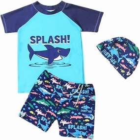 Boy Swim Set, 3 Pieces Set Swim Shirt   Swimming Shorts   Swimming Cap