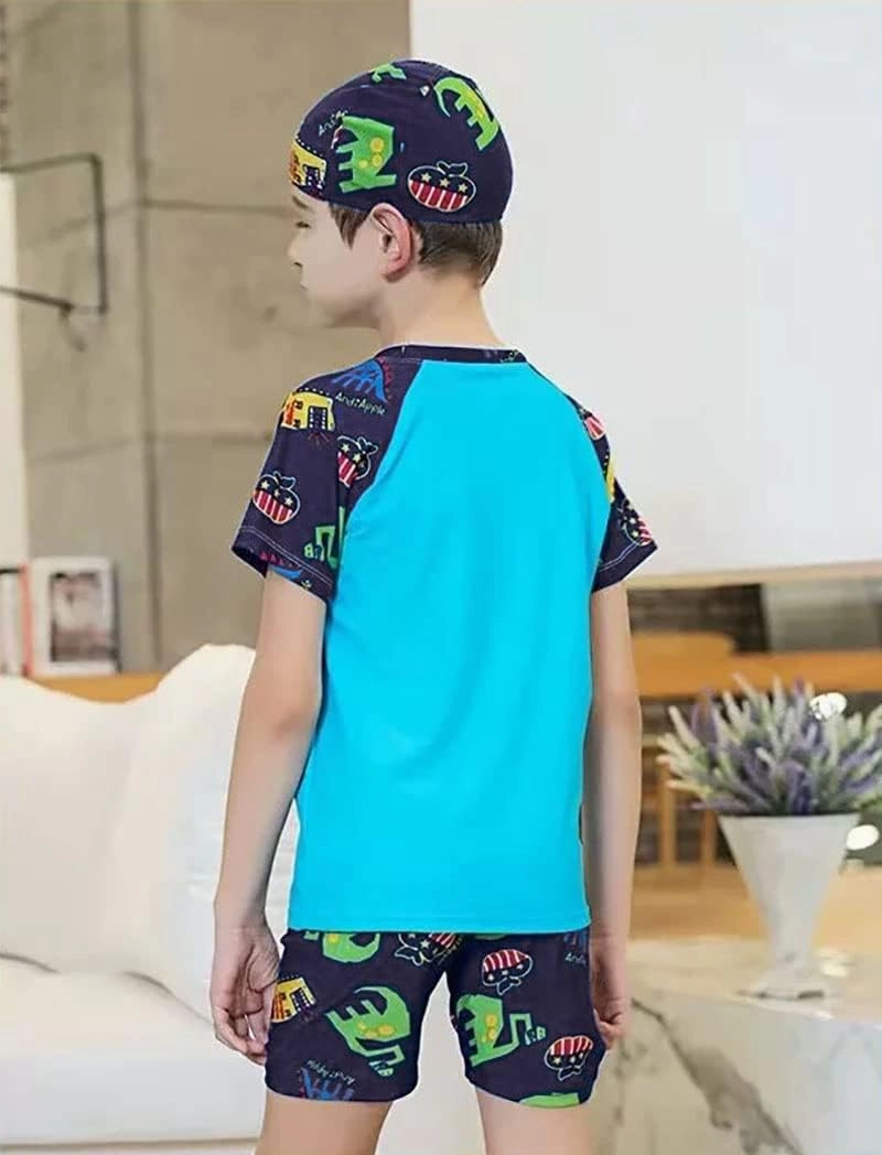 Boy Swim Set, 3 Pieces Set Swim Shirt   Swimming Shorts   Swimming Cap
