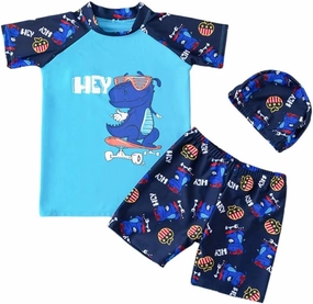 Boy Swim Set, 3 Pieces Set Swim Shirt   Swimming Shorts   Swimming Cap