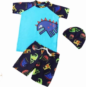 Boy Swim Set, 3 Pieces Set Swim Shirt   Swimming Shorts   Swimming Cap