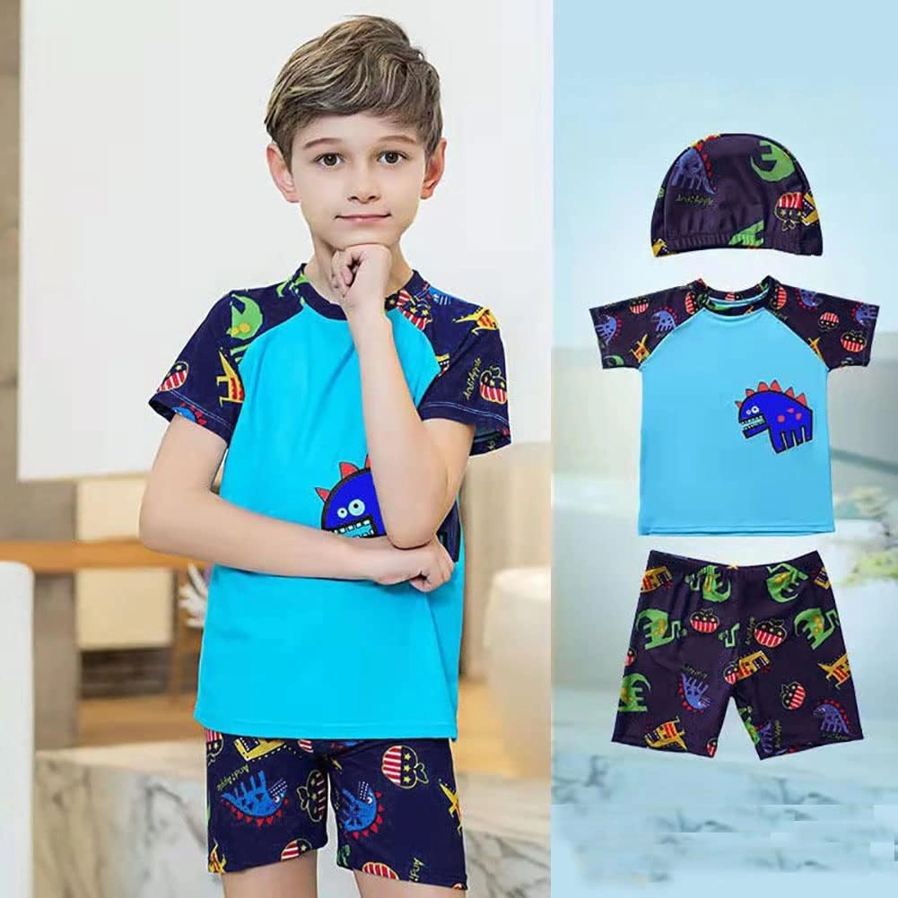 Boy Swim Set, 3 Pieces Set Swim Shirt   Swimming Shorts   Swimming Cap