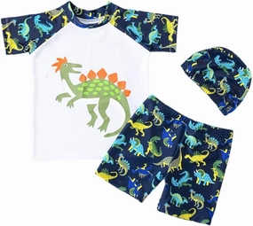 Boy Swim Set, 3 Pieces Set Swim Shirt   Swimming Shorts   Swimming Cap