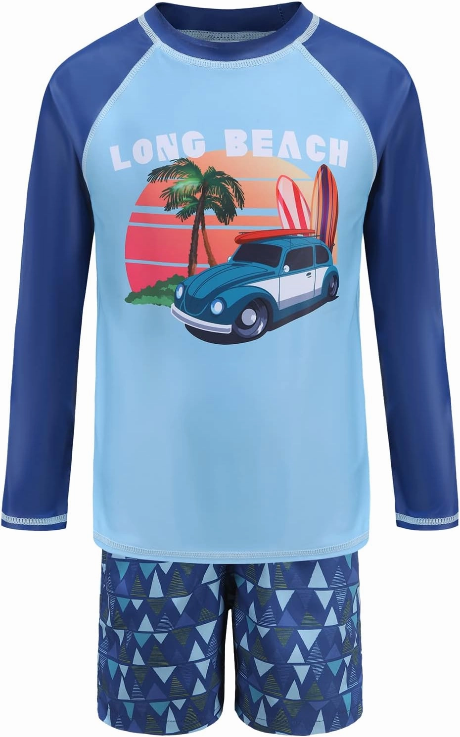 Boys Long Sleeve Rash Guard Swim Trunk Swimsuits Set Kids Two Piece Bathing Suit Swimwear Set