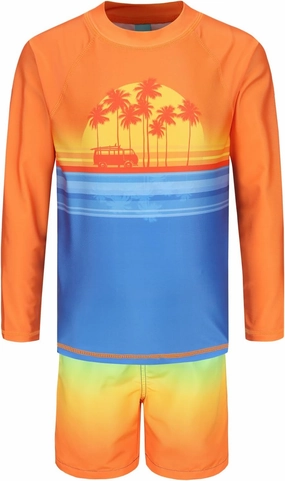 Boys Long Sleeve Rash Guard Swim Trunk Swimsuits Set Kids Two Piece Bathing Suit Swimwear Set