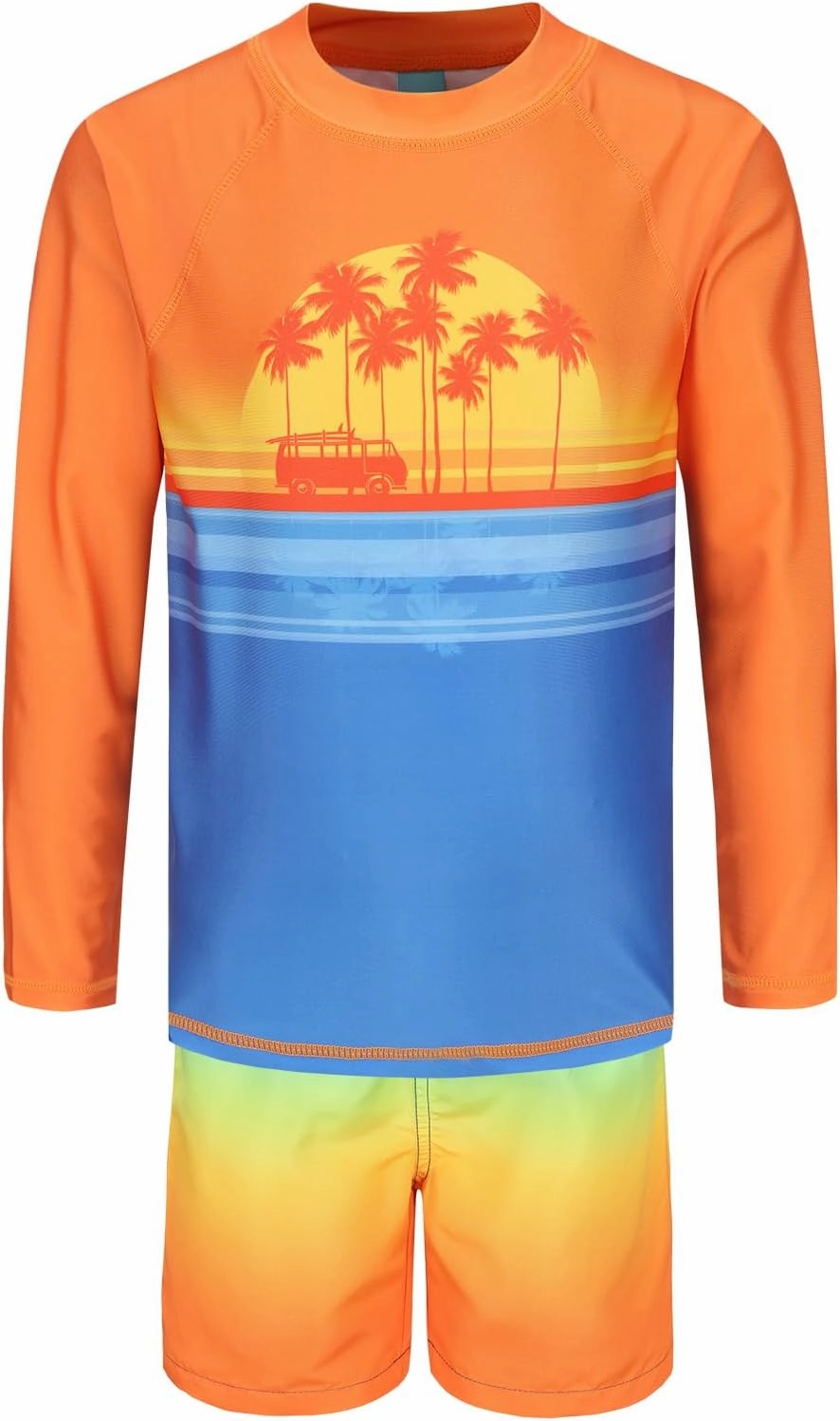 Boys Long Sleeve Rash Guard Swim Trunk Swimsuits Set Kids Two Piece Bathing Suit Swimwear Set