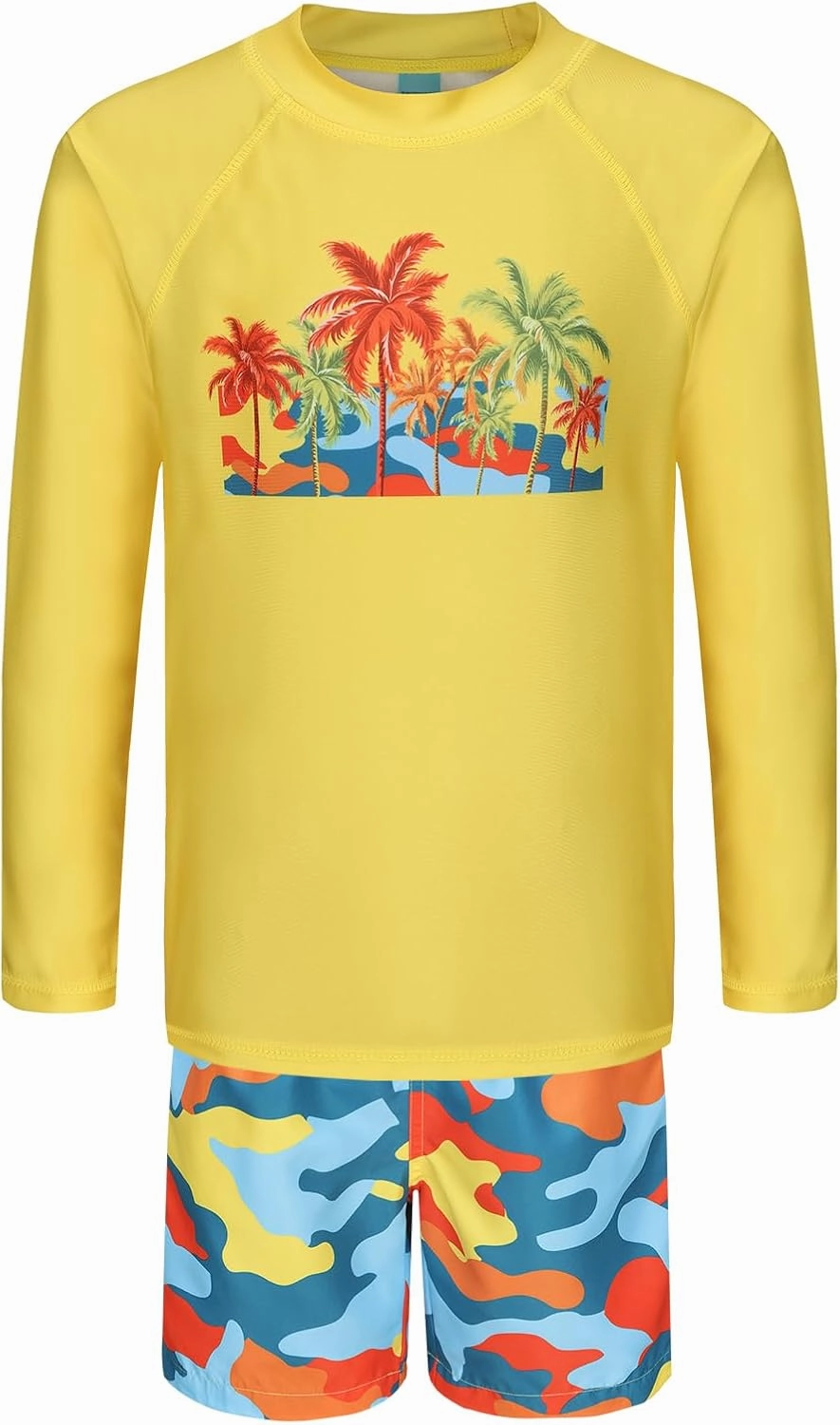 Boys Long Sleeve Rash Guard Swim Trunk Swimsuits Set Kids Two Piece Bathing Suit Swimwear Set