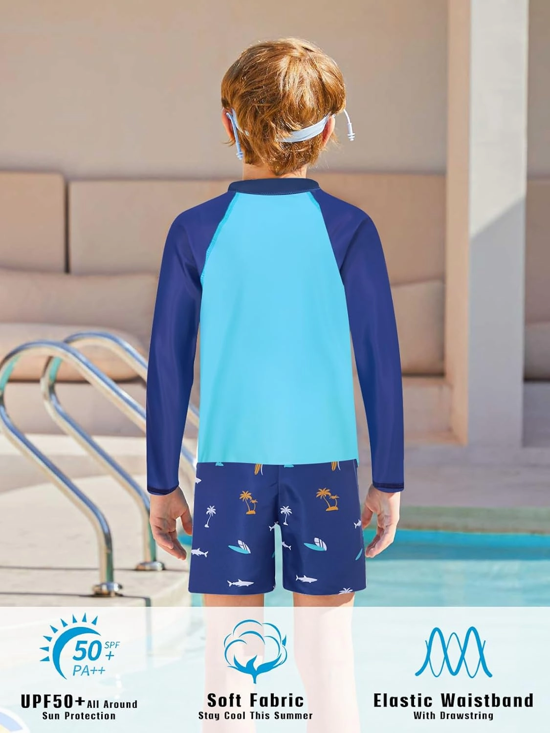 Boys Long Sleeve Rash Guard Swimsuit Kids 2-Pieces Bathing Suits Set