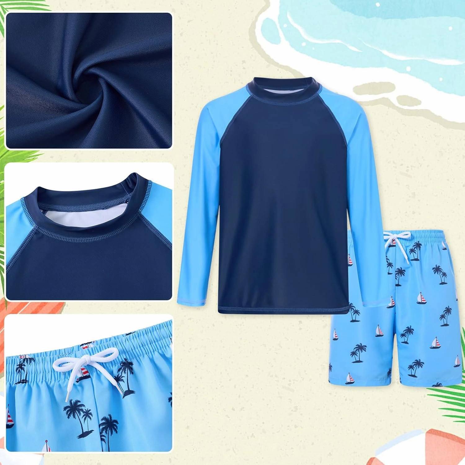 Boys Long Sleeve Rash Guard Swimsuit Kids 2-Pieces Bathing Suits Set