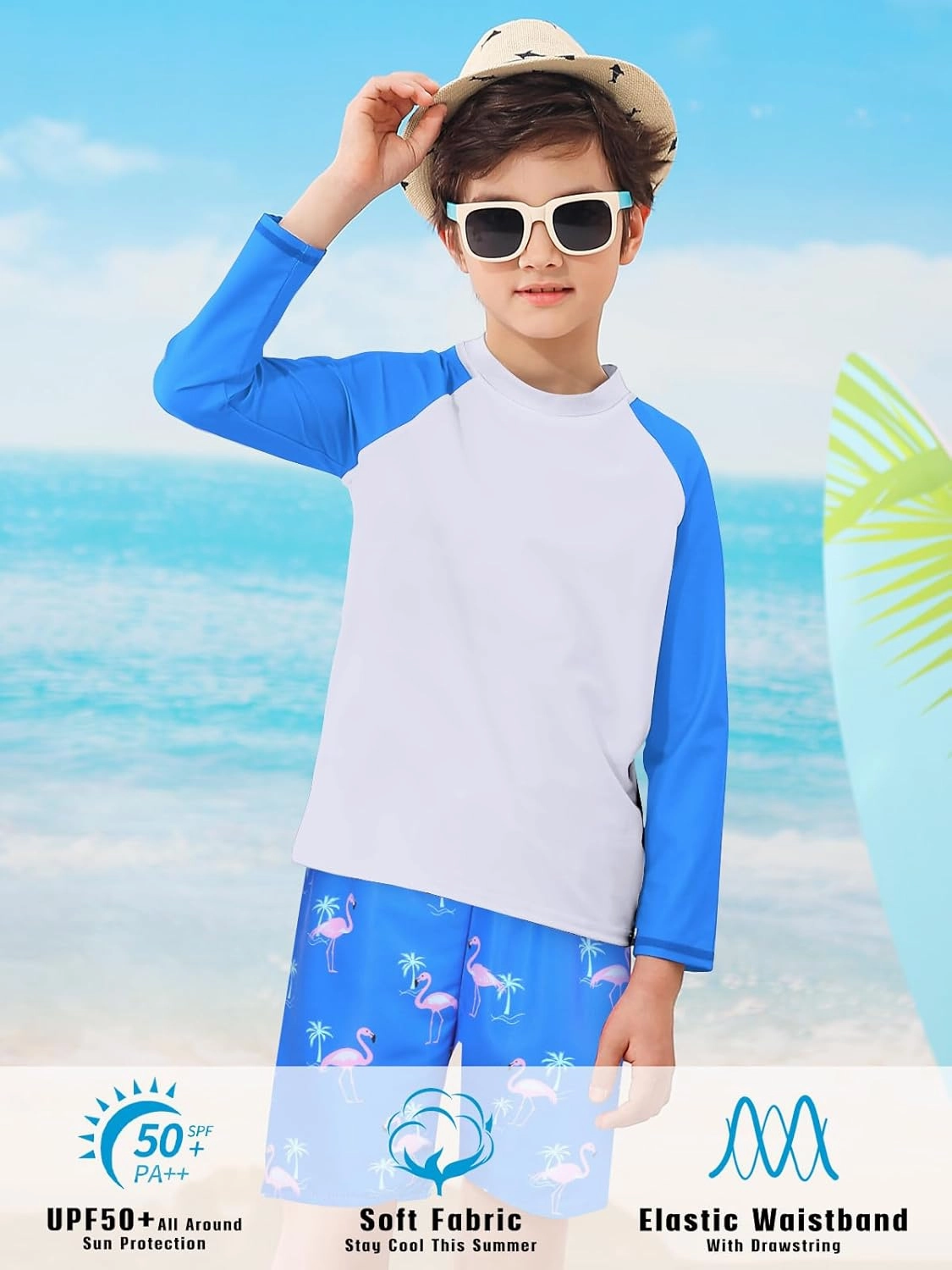 Boys Long Sleeve Rash Guard Swimsuit Kids 2-Pieces Bathing Suits Set