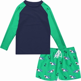 Boys Long Sleeve Rash Guard Swimsuit Kids 2-Pieces Bathing Suits Set