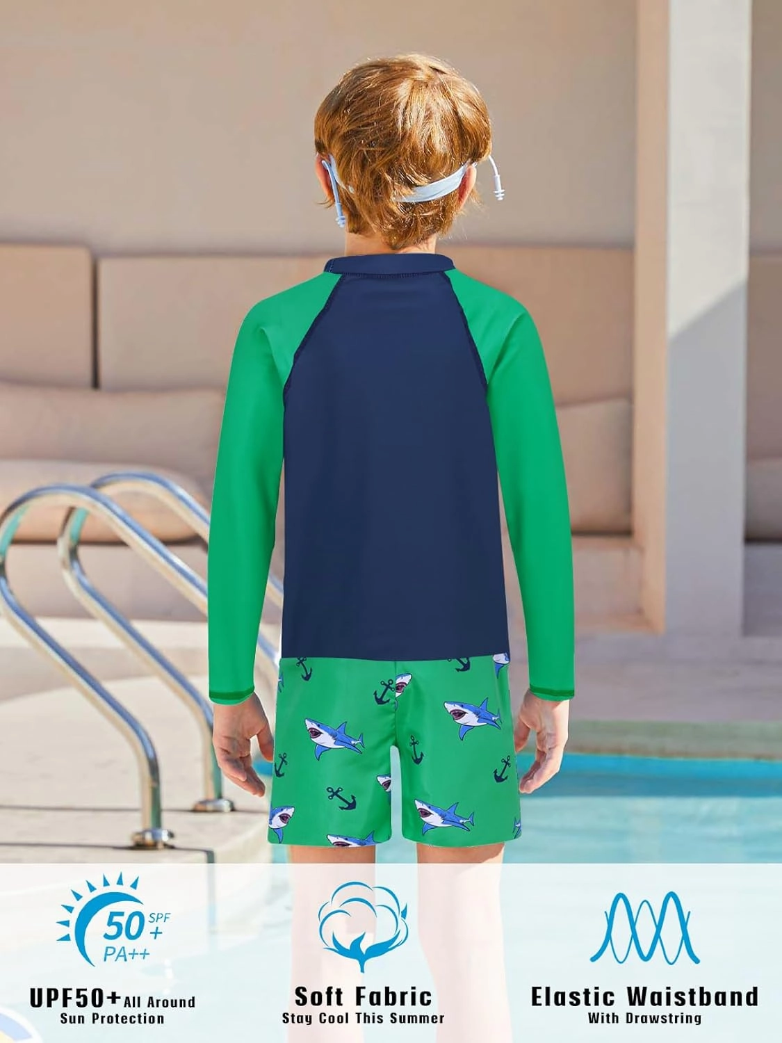 Boys Long Sleeve Rash Guard Swimsuit Kids 2-Pieces Bathing Suits Set