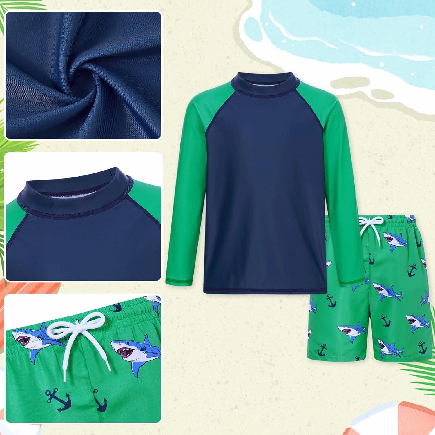 Boys Long Sleeve Rash Guard Swimsuit Kids 2-Pieces Bathing Suits Set