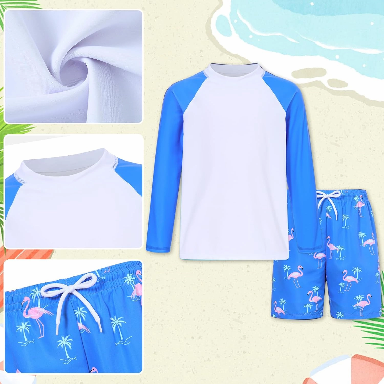 Boys Long Sleeve Rash Guard Swimsuit Kids 2-Pieces Bathing Suits Set