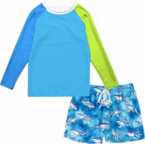 Boys Long Sleeve Rash Guard Swimsuit Kids 2-Pieces Bathing Suits Set