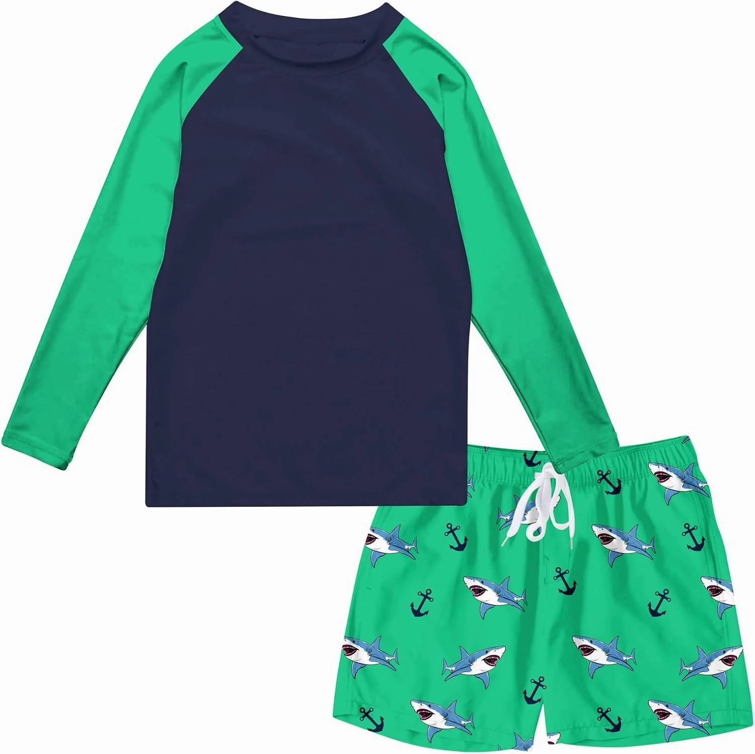 Boys Long Sleeve Rash Guard Swimsuit Kids 2-Pieces Bathing Suits Set