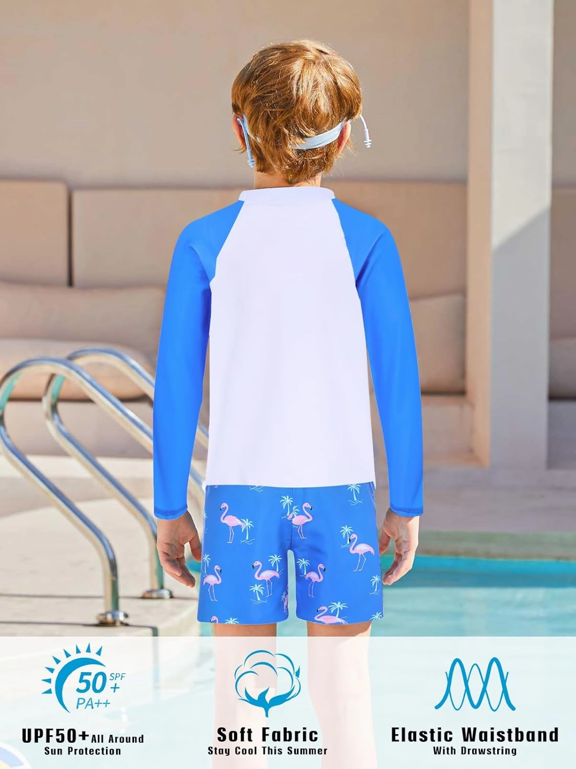 Boys Long Sleeve Rash Guard Swimsuit Kids 2-Pieces Bathing Suits Set