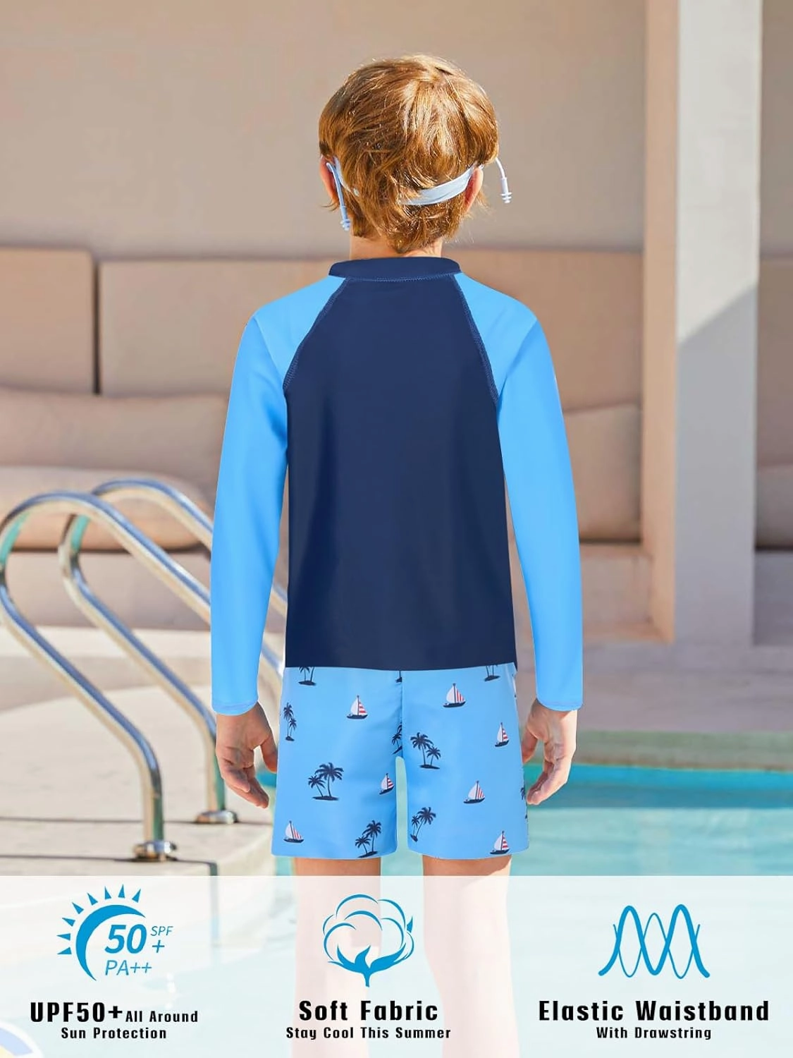 Boys Long Sleeve Rash Guard Swimsuit Kids 2-Pieces Bathing Suits Set