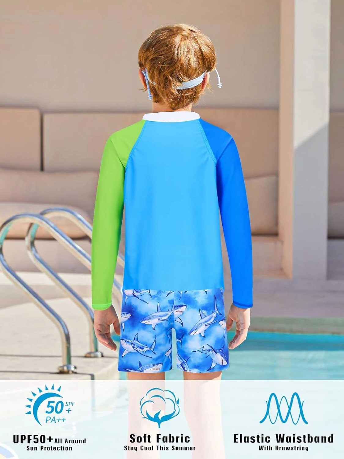 Boys Long Sleeve Rash Guard Swimsuit Kids 2-Pieces Bathing Suits Set