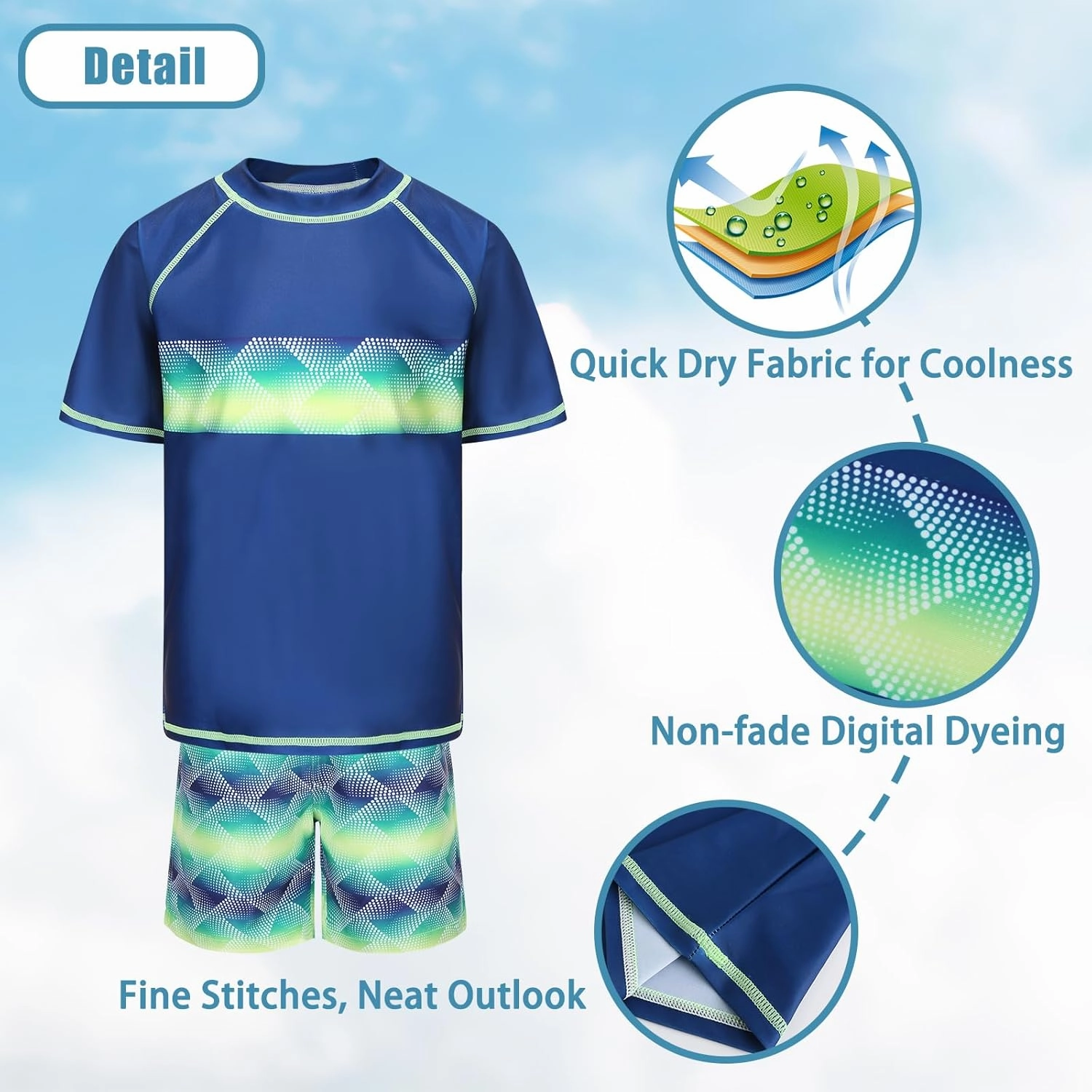 Boys Rash Guard Set for Kids Boys 2 Piece Short Sleeve Swim Shirts with Trunks Quick Dry Bathing Suits Swim Set