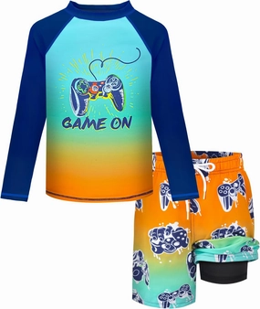 Boys Rash Guard Swim Set with Swim Trunks Bathing Suit Long Sleeve Swim Shirt Quick Dry Swimsuit Kids Swimwear Size 7-16