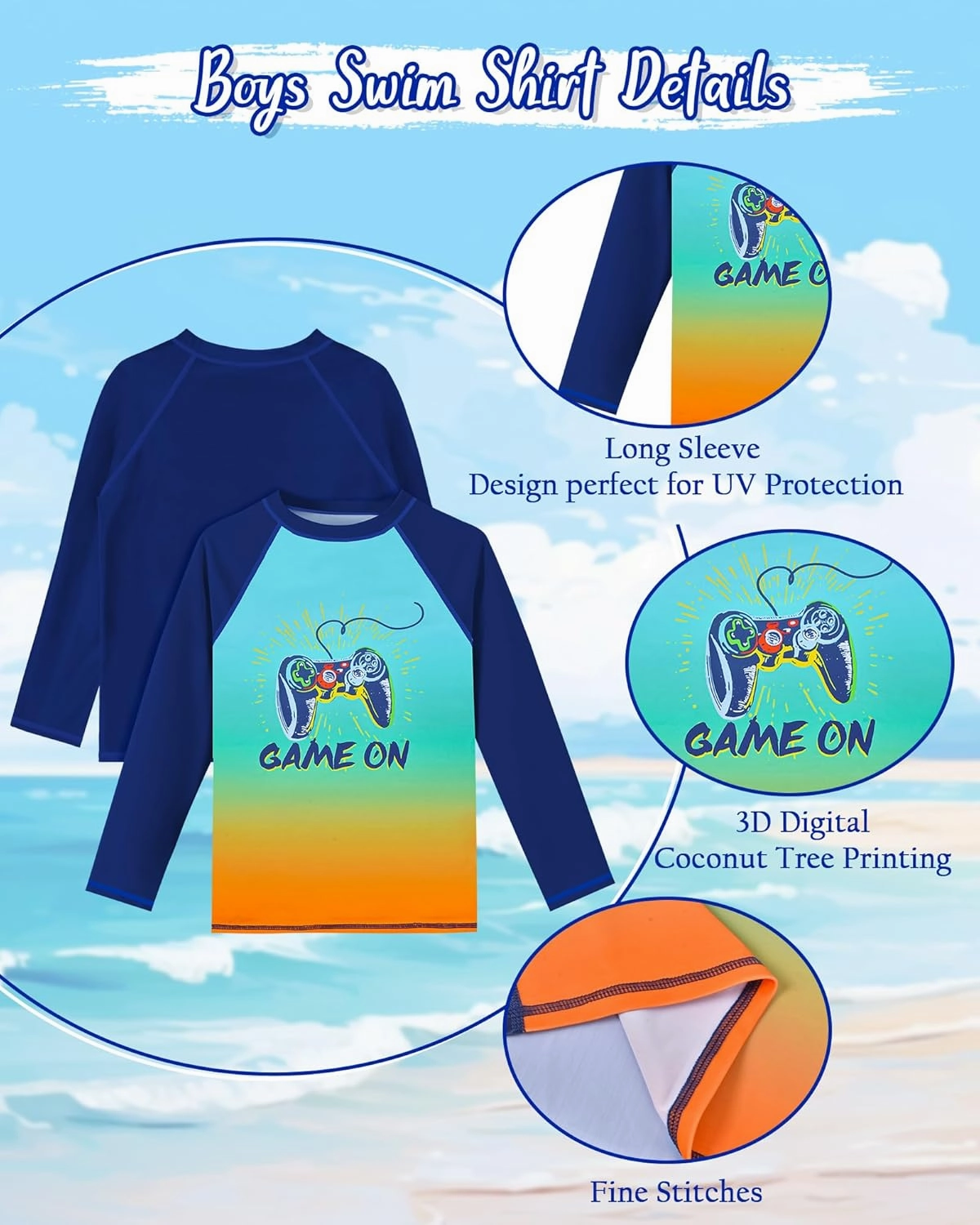 Boys Rash Guard Swim Set with Swim Trunks Bathing Suit Long Sleeve Swim Shirt Quick Dry Swimsuit Kids Swimwear Size 7-16