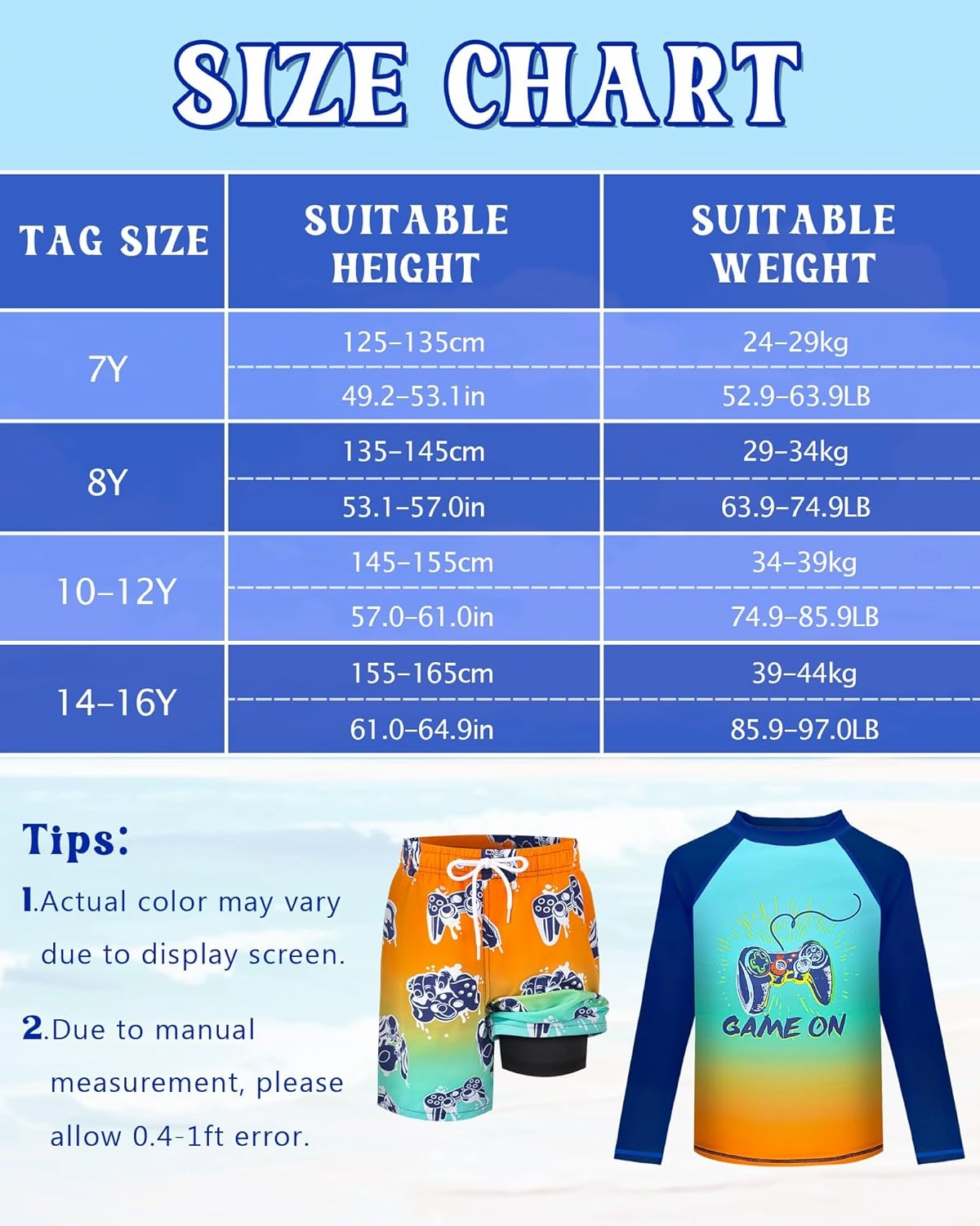 Boys Rash Guard Swim Set with Swim Trunks Bathing Suit Long Sleeve Swim Shirt Quick Dry Swimsuit Kids Swimwear Size 7-16