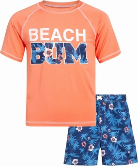 Boys Rash Guard Swimsuit Set - Kids Short Sleeve Bathing Suit Swimwear Sets (Sizes: 5-12)