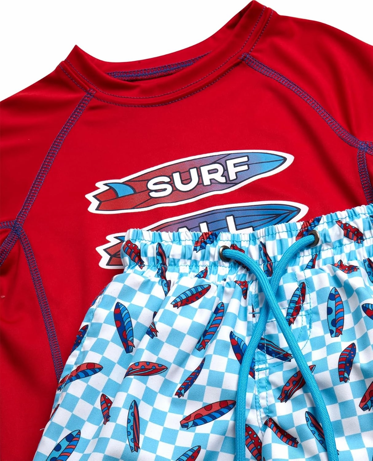 Boys Rash Guard Swimsuit Set - UPF 30  Kids Short Sleeve Bathing Suit Swimwear Sets (Sizes: 5-14)