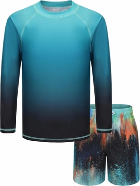 Boys Rash Guard Swimsuits Set for Boys 2 Piece Long Sleeve Swim Shirts Quick Dry Bathing Suits with Trunks