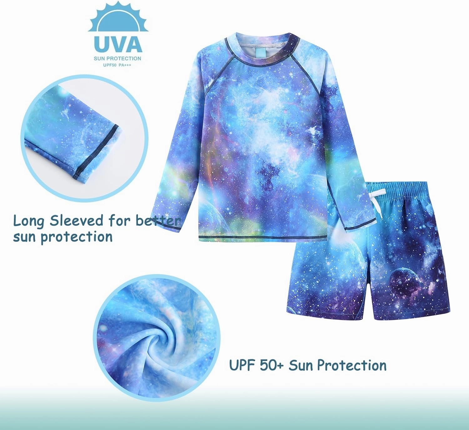 Boys Rash Guard Swimsuits Set for Boys 2 Piece Long Sleeve Swim Shirts Quick Dry Bathing Suits with Trunks