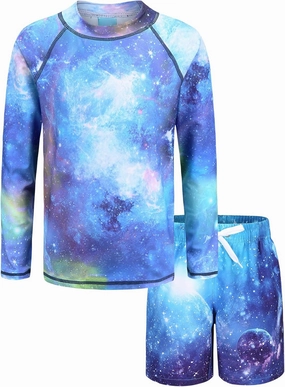 Boys Rash Guard Swimsuits Set for Boys 2 Piece Long Sleeve Swim Shirts Quick Dry Bathing Suits with Trunks