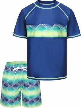 Boys Rash Guard Swimsuits Set for Boys Short Sleeve Swim Shirts with Trunks 2 Piece Quick Dry Swim Set