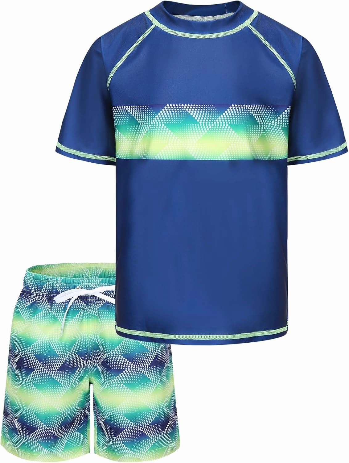 Boys Rash Guard Swimsuits Set for Boys Short Sleeve Swim Shirts with Trunks 2 Piece Quick Dry Swim Set