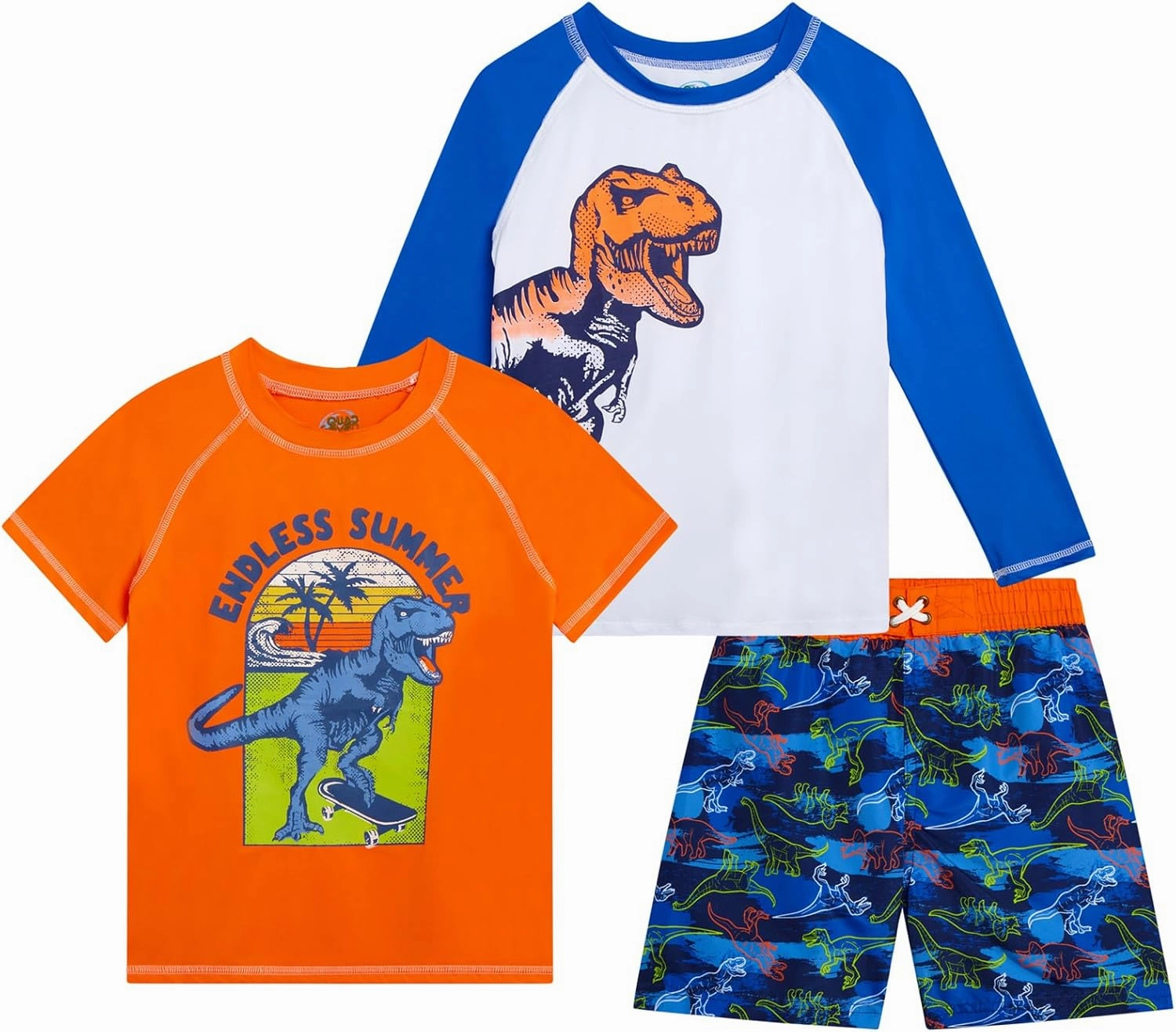 Boys Swim Set - 3 Piece Toddler Swim Trunks Boys Rash Guard Long Sleeve and Short Sleeve Kids Swimwear (2T-7)