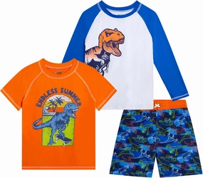 Boys Swim Set - 3 Piece Toddler Swim Trunks Boys Rash Guard Long Sleeve and Short Sleeve Kids Swimwear (2T-7)