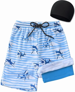 Boys Swim Trunks 2-16 Years Compression Liner Swimsuit Shorts fo Kids Quick-Dry Stretch Swimwear (Includes Swim Cap)
