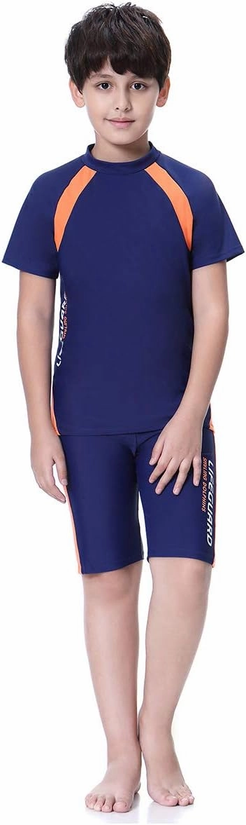 Boys Swimsuits UPF50 UV Swimwear Set Two Piece Rash Guard with Hat for Kids 4-14 Years