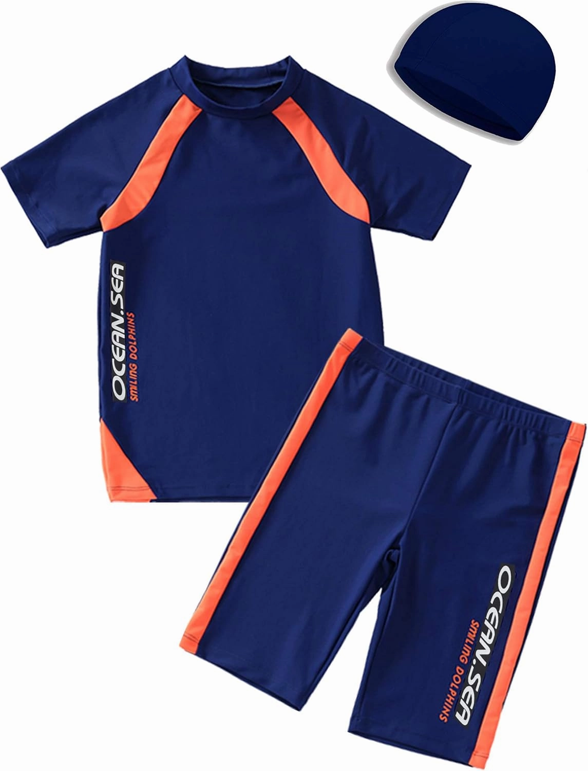 Boys Swimsuits UPF50 UV Swimwear Set Two Piece Rash Guard with Hat for Kids 4-14 Years
