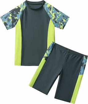 Boys Swimsuits UPF50 UV Swimwear Set Two Piece Rash Guard with Hat for Kids 4-14 Years