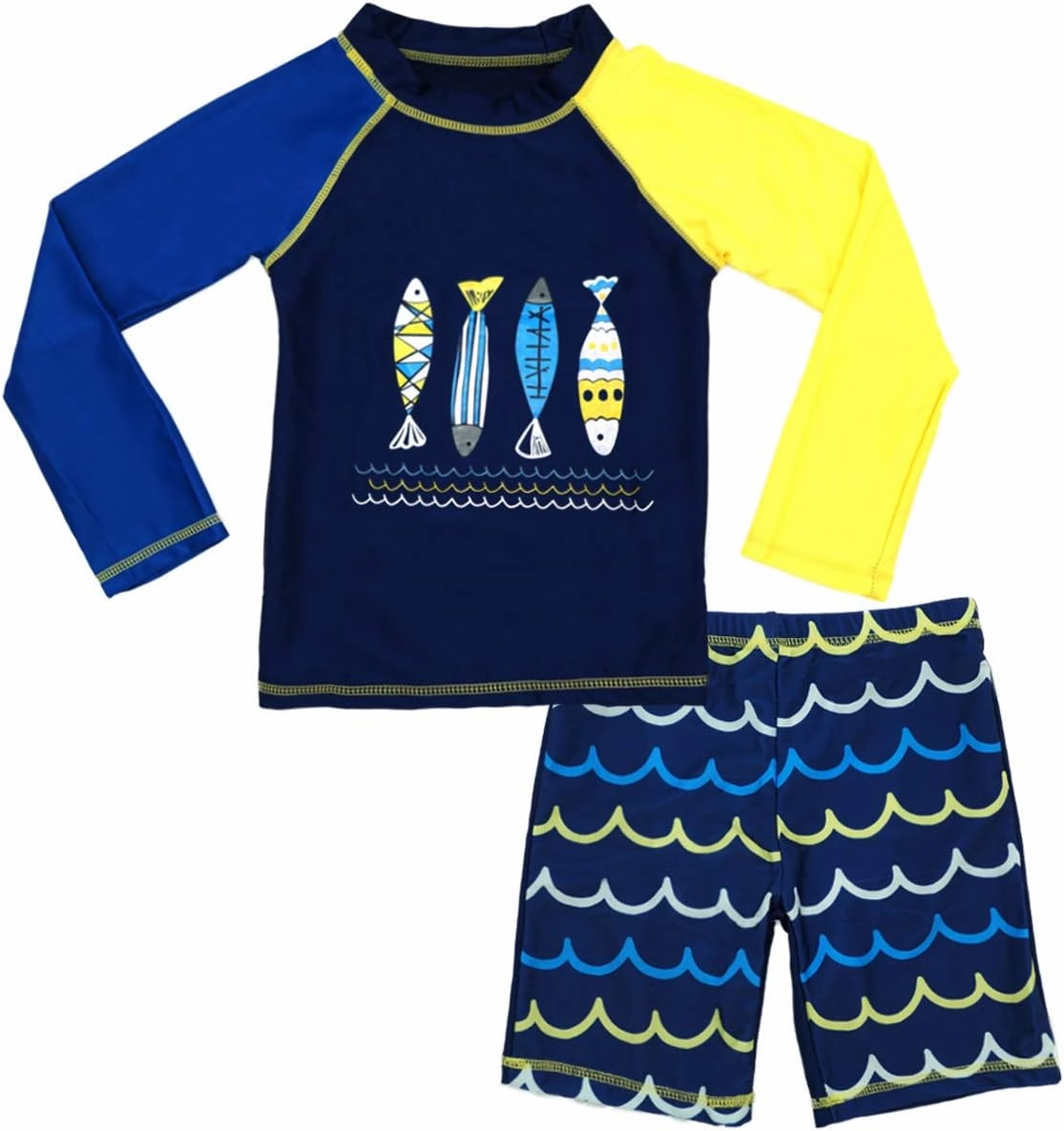Boys Two Piece Rash Guard Swimsuits Kids Long Sleeve Sunsuit Swimwear Sets