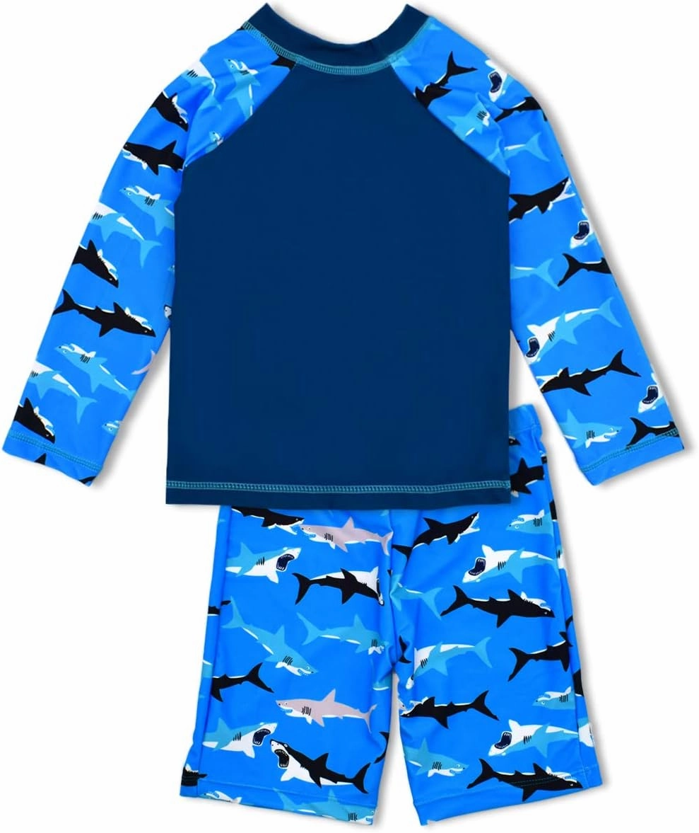 Boys Two Piece Rash Guard Swimsuits Kids Long Sleeve Sunsuit Swimwear Sets