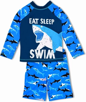 Boys Two Piece Rash Guard Swimsuits Kids Long Sleeve Sunsuit Swimwear Sets