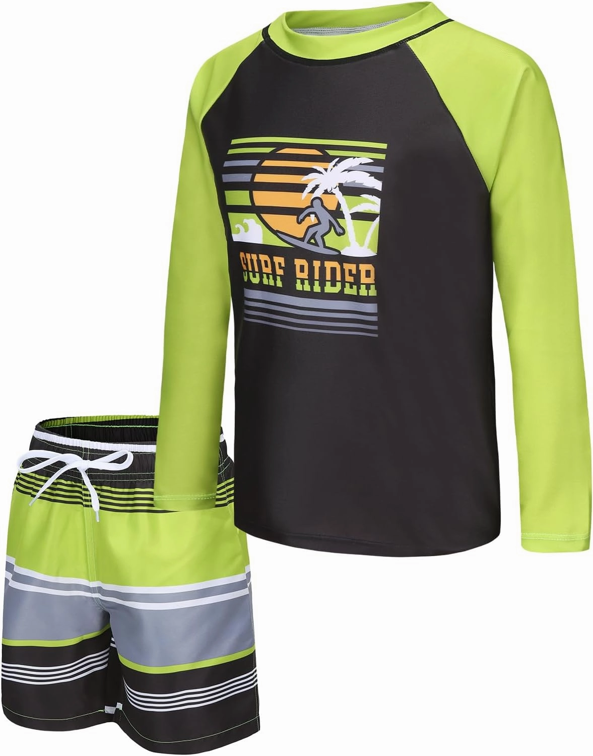 Boys Two Piece Rash guard Swimsuits Set with Swim Trunk Kids Long Sleeve Bathing Suit Swimwear Set